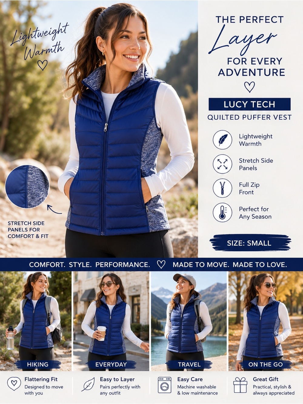 Quilted Puffer Vest - Navy Blue